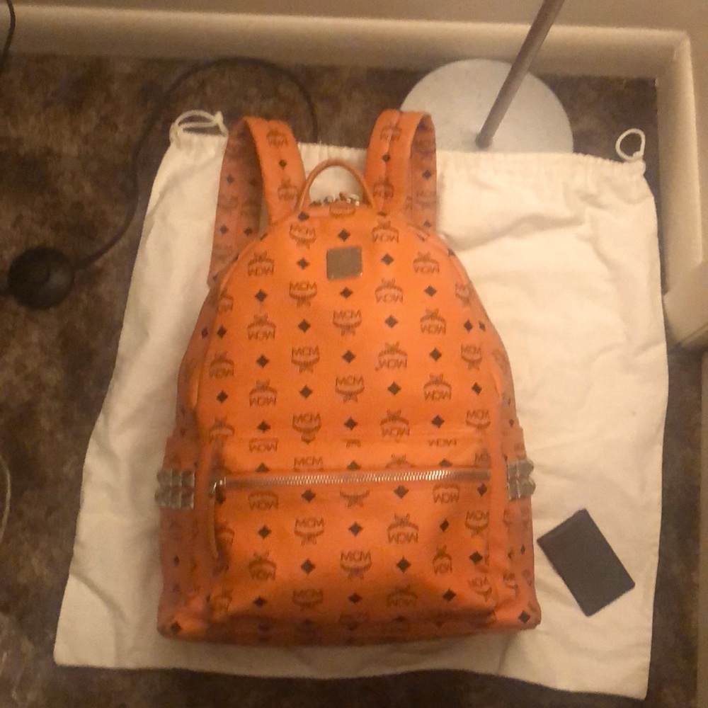 Authentic orange Medium MCM Backpack With Studs